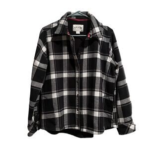 Orvis Flannel Shacket Womens Size L Black White Plaid Fleece